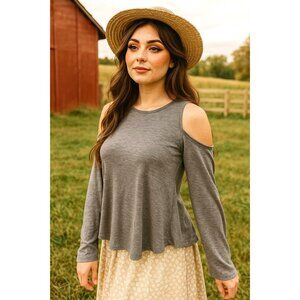 Sm Forever 21 Contemporary Shirt Cold Shoulder Top Minimalist Lightweight Blouse